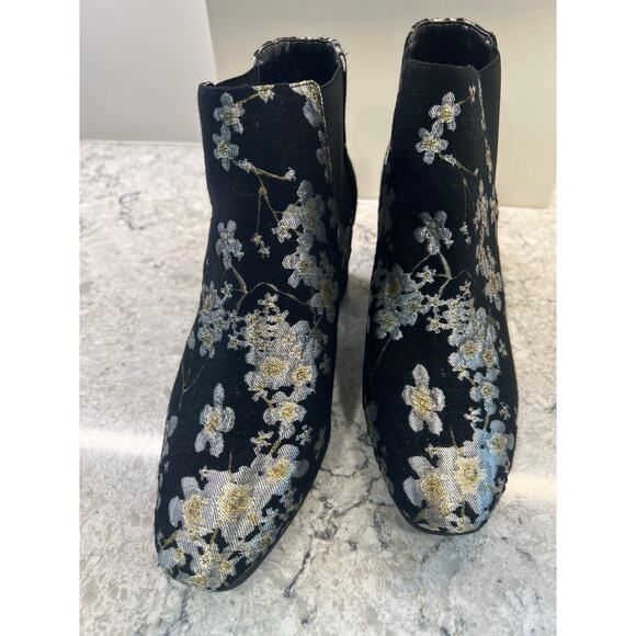 Anne Klein Gorgia Floral Ankle Booties w Block Heels Black Silver Size 8.5 M JL - Picture 4 of 9